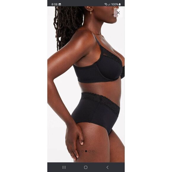 New Large Savage X Fenty Black Caviar Cotton Essential Lace Trim Shortie Panties - Picture 3 of 9